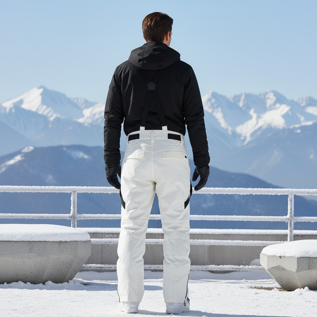 Pantalon De Ski Blanc Bretelles Imperméable Hiver Homme - Polyester - vue 2