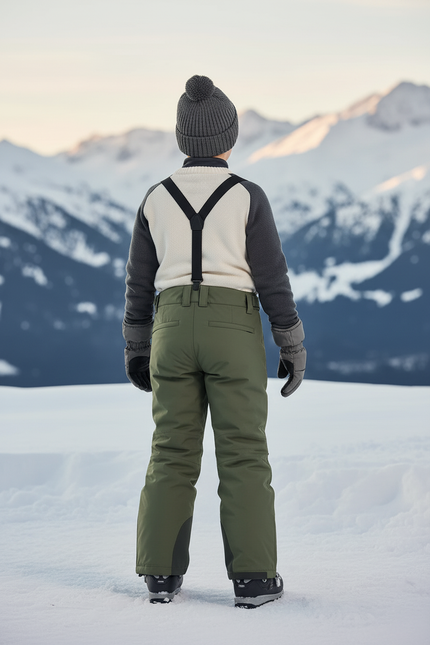 Pantalon De Ski Enfant Vert Kaki Imperméable Bretelles - Polyester - vue 2