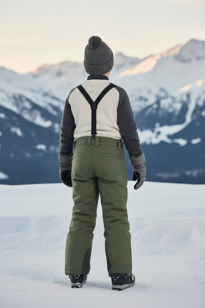 Pantalon De Ski Enfant Vert Kaki Imperméable Bretelles - Polyester - vue 2