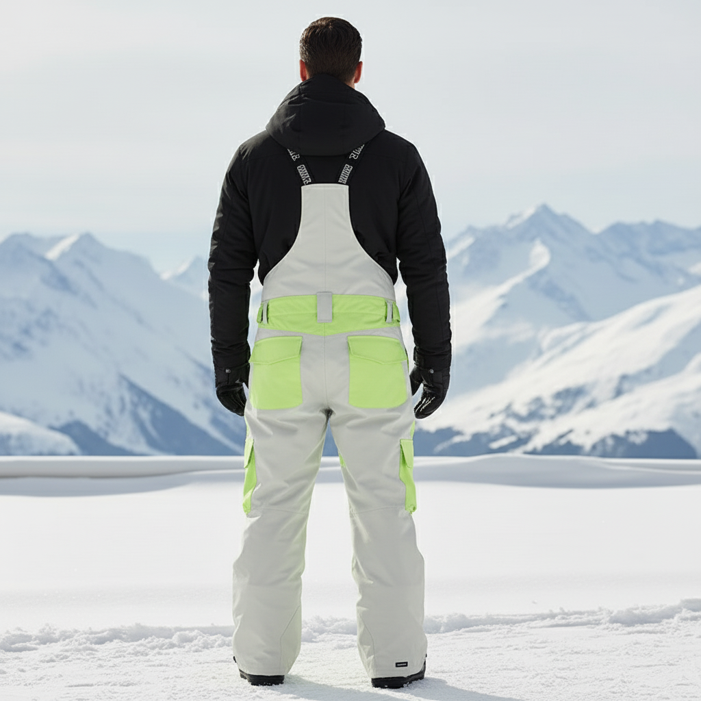 Pantalon De Ski Gris Vert Fluo Salopette Imperméable Unisexe - Polyester - vue 2
