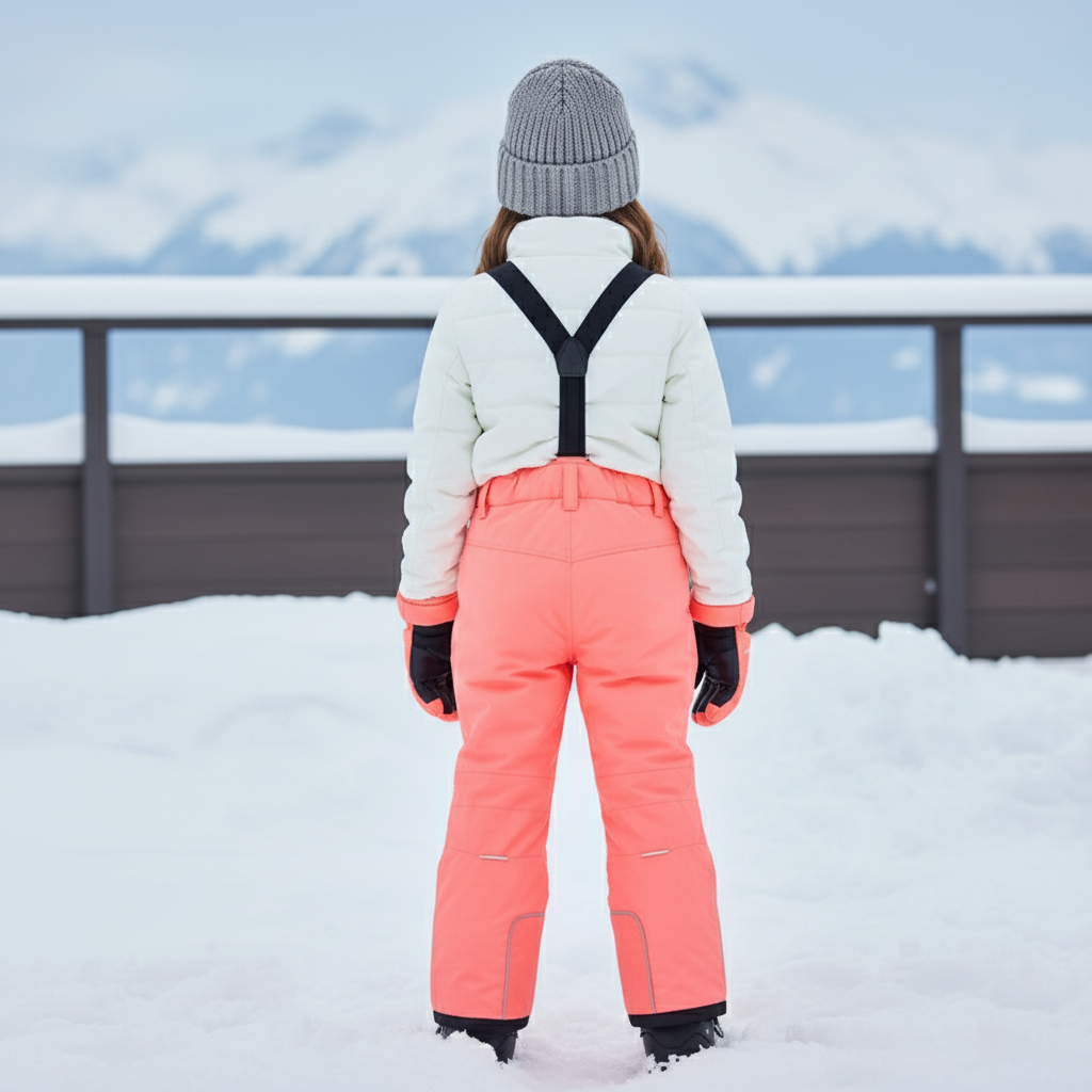 Pantalon De Ski Corail Imperméable Bretelles Enfant Hiver - Orange Polyester - vue 2