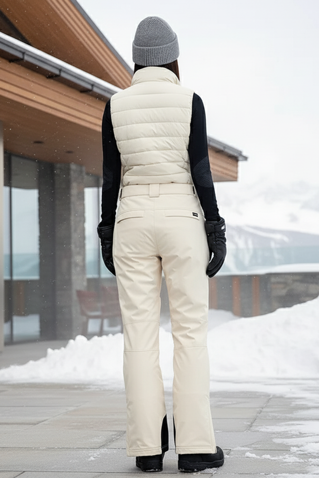 Pantalon De Ski Crème Imperméable Évasé Doublé Femme - Beige Polyester - vue 2