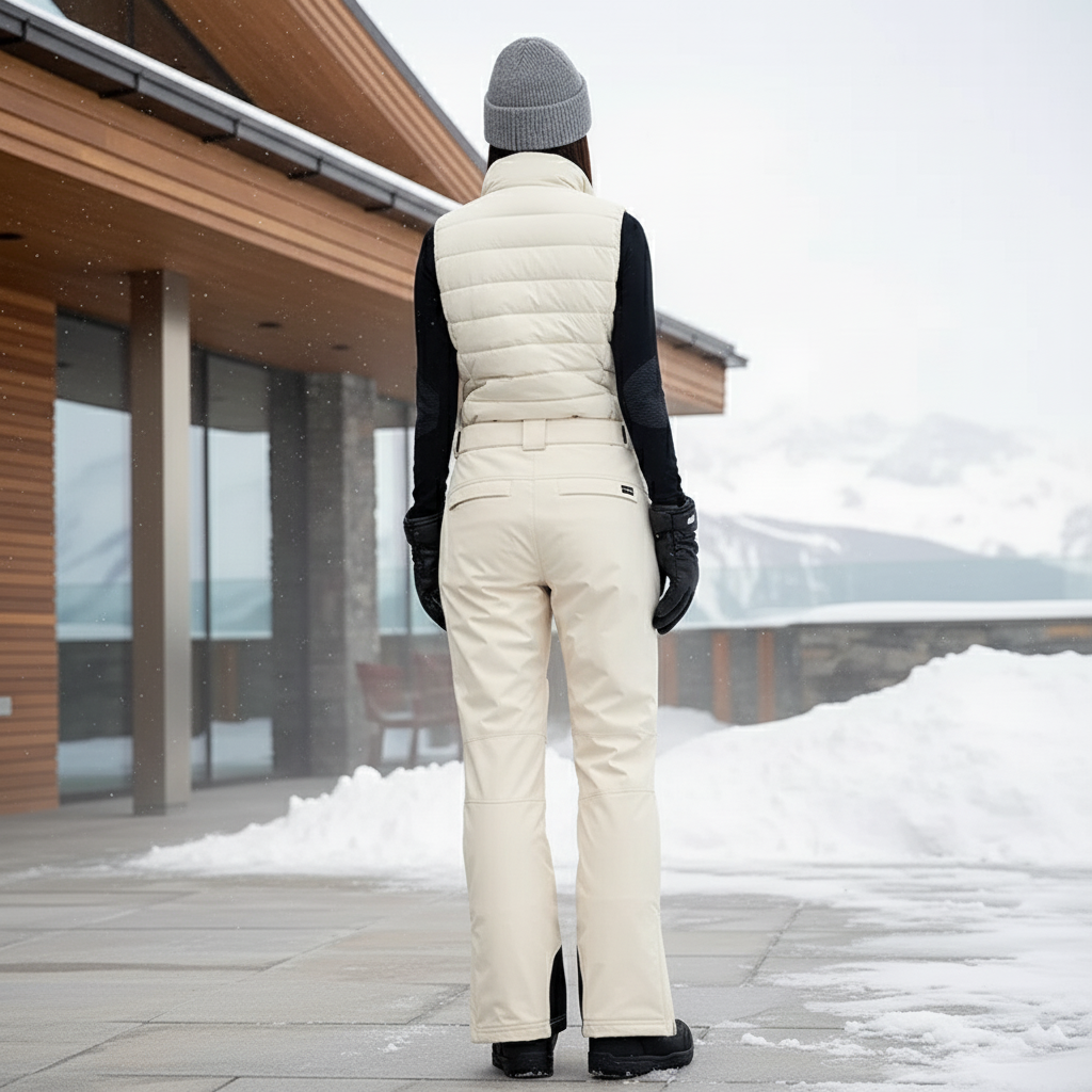 Pantalon De Ski Crème Imperméable Évasé Doublé Femme - Beige Polyester - vue 2