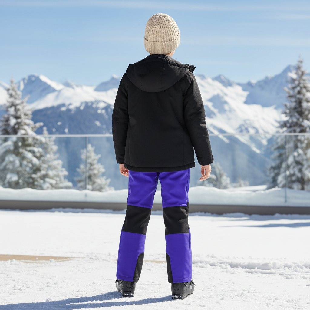 Pantalon De Ski Violet Noir Imperméable Coupe Droite Enfant - Polyester - vue 2