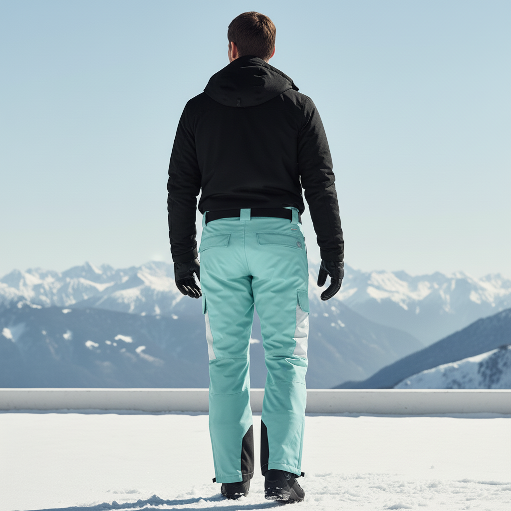 Pantalon De Ski Turquoise Imperméable Homme Bicolore Cargo - Bleu Polyester - vue 2
