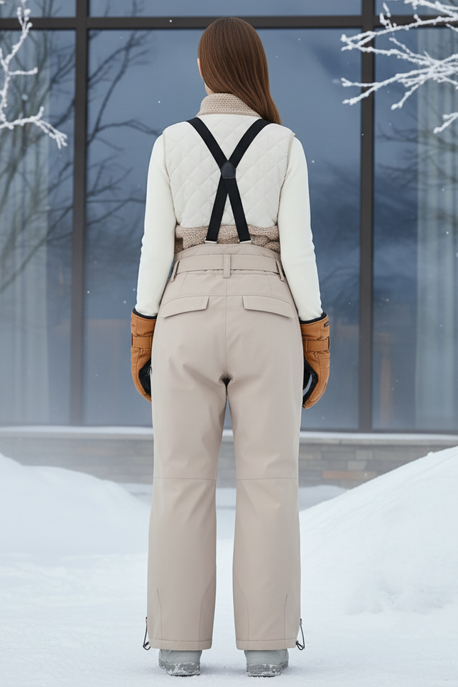 Pantalon De Ski Beige Ample Imperméable Bretelles Femme Hiver - Polyester - vue 2