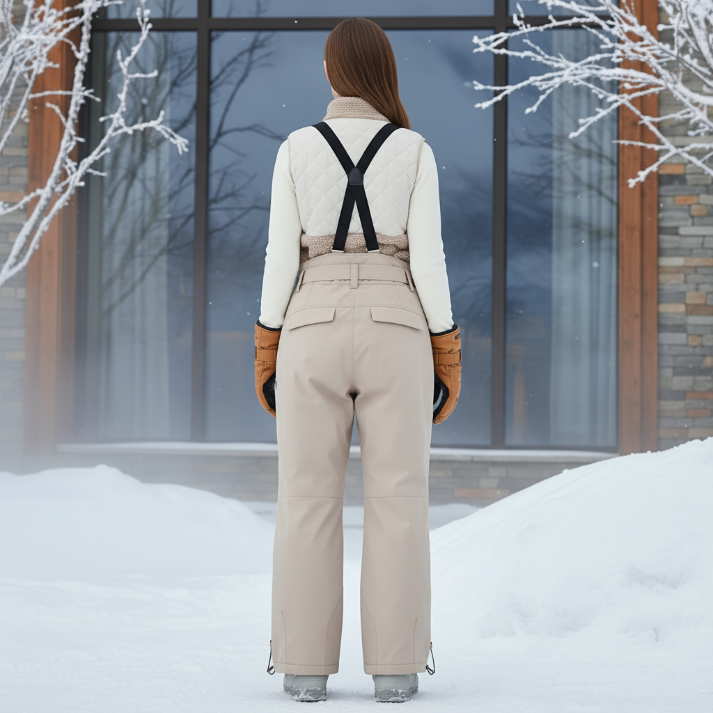 Pantalon De Ski Beige Ample Imperméable Bretelles Femme Hiver - Polyester - vue 2