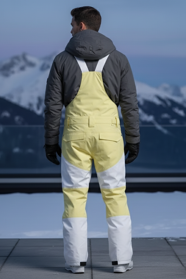 Pantalon De Ski Blanc Jaune Bretelles Ample Imperméable Homme - Multicolore Polyester - vue 2