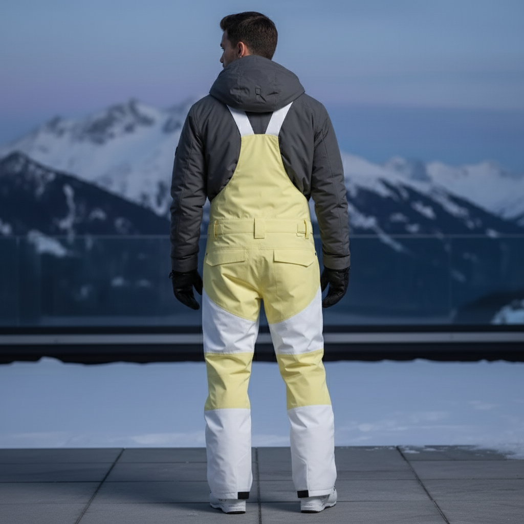Pantalon De Ski Blanc Jaune Bretelles Ample Imperméable Homme - Multicolore Polyester - vue 2