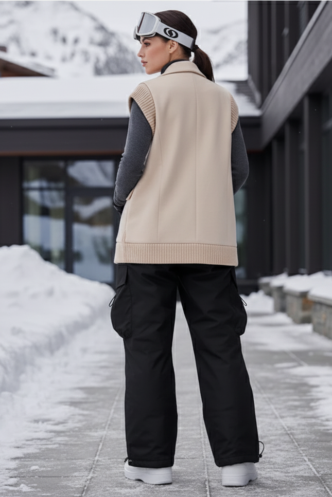 Pantalon De Ski Noir Ample Cargo Imperméable Femme - Polyester - vue 2