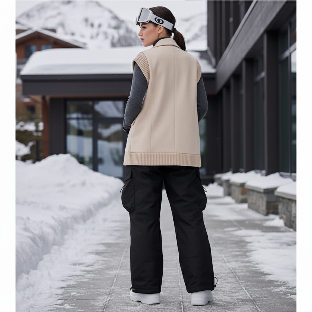 Pantalon De Ski Noir Ample Cargo Imperméable Femme - Polyester - vue 2