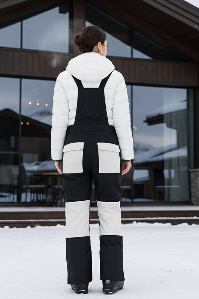 Pantalon De Ski Noir Blanc Bicolore Imperméable Bretelles Unisexe - Multicolore Polyester - vue 2