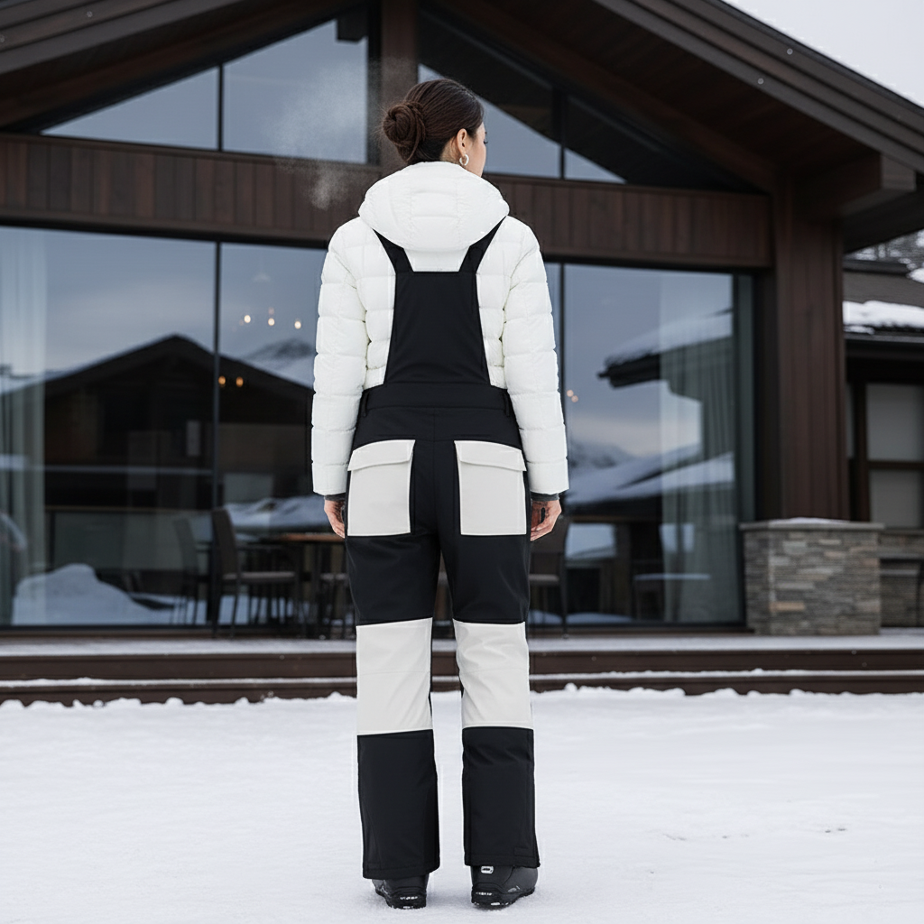 Pantalon De Ski Noir Blanc Bicolore Imperméable Bretelles Unisexe - Multicolore Polyester - vue 2