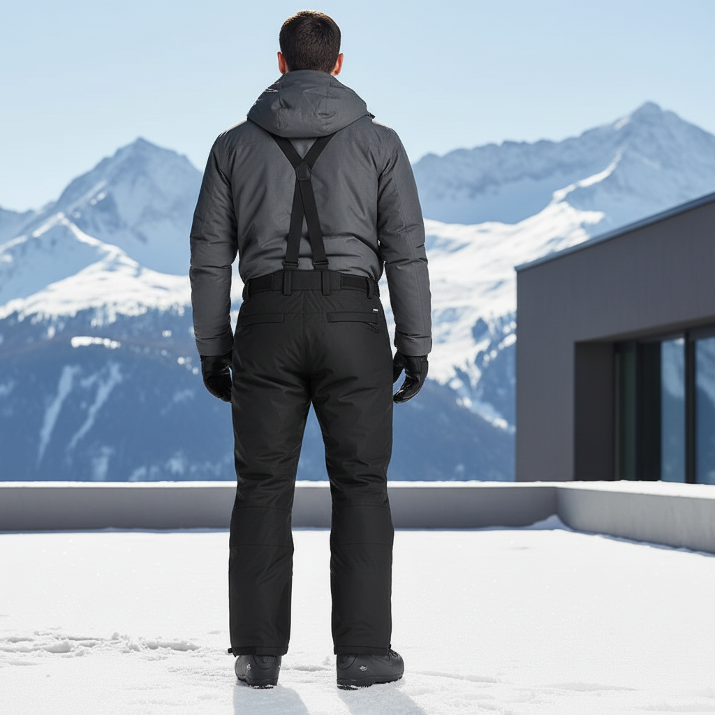 Pantalon De Ski Noir Imperméable Chaud Homme Bretelles - Polyester - vue 2