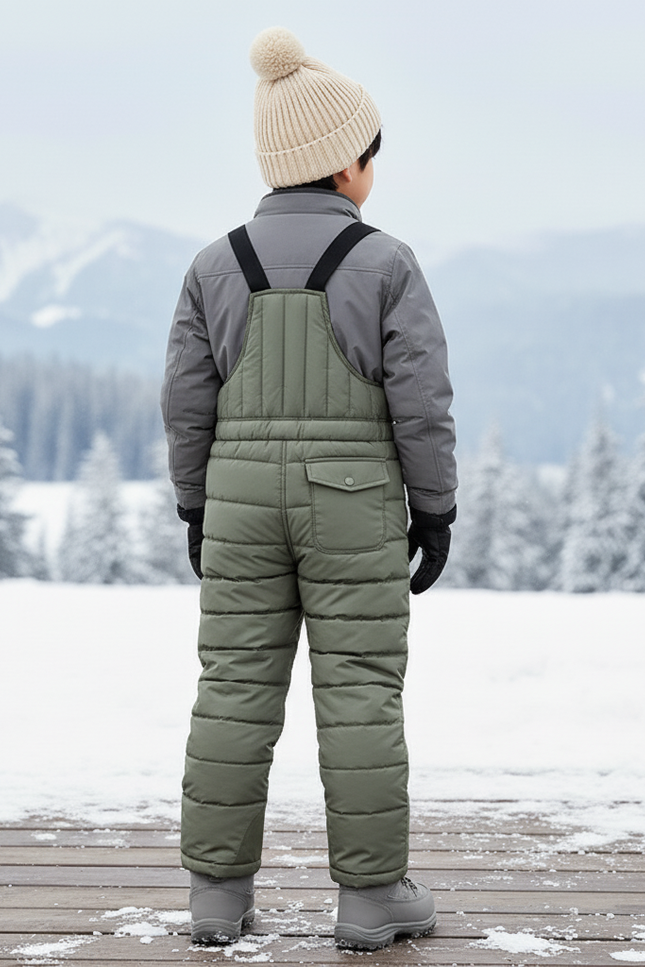 Pantalon De Ski Vert Matelassé Bretelles Enfant Hiver - Kaki Polyester - vue 2
