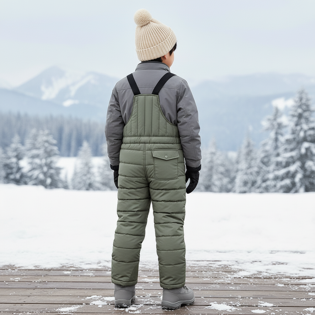 Pantalon De Ski Vert Matelassé Bretelles Enfant Hiver - Kaki Polyester - vue 2