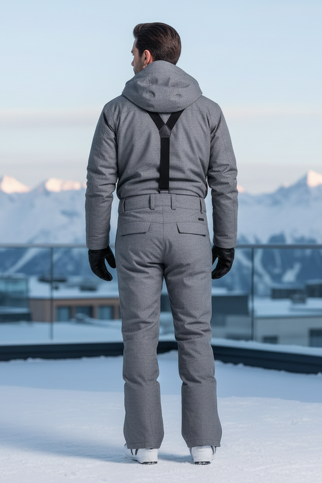 Pantalon De Ski Gris Chiné Imperméable Bretelles Homme - Tweed - vue 2