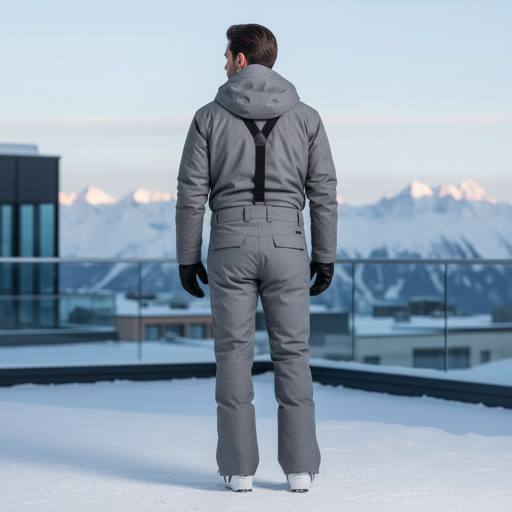 Pantalon De Ski Gris Chiné Imperméable Bretelles Homme - Tweed - vue 2