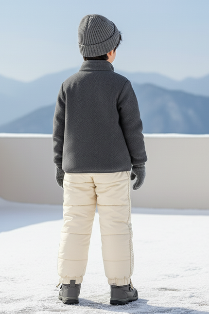 Pantalon De Ski Crème Matelassé Enfant Hiver Doublé Polaire - Beige Polyester - vue 2