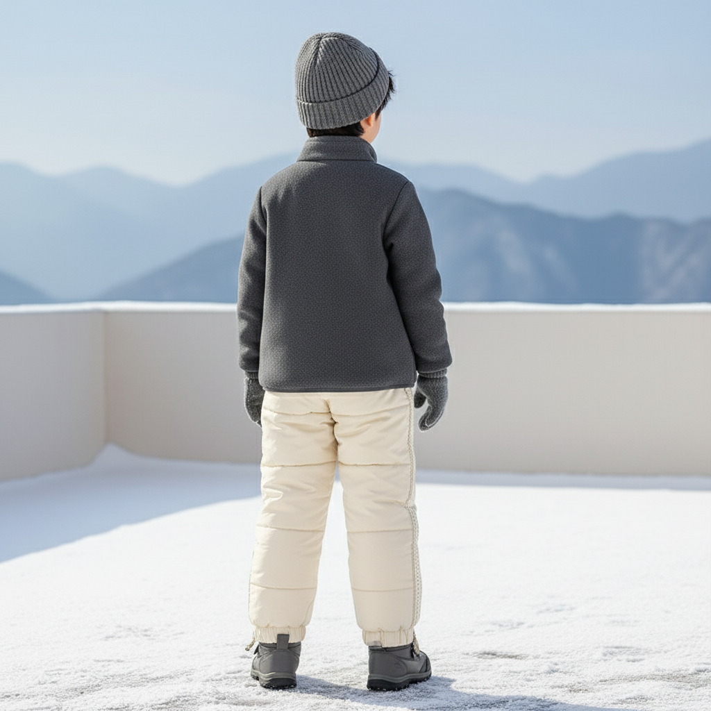 Pantalon De Ski Crème Matelassé Enfant Hiver Doublé Polaire - Beige Polyester - vue 2