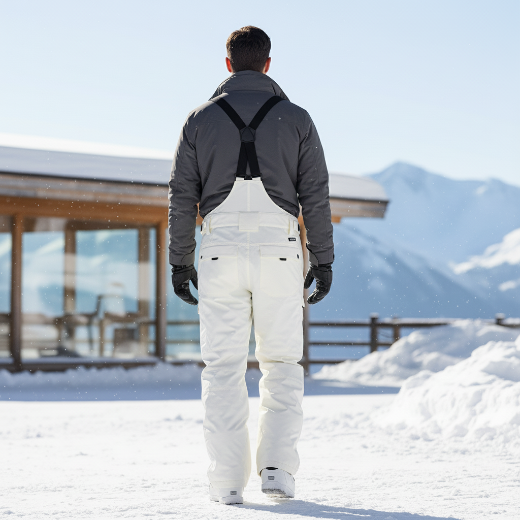 Pantalon De Ski Blanc Bretelles Imperméable Ample Homme - Polyester - vue 2