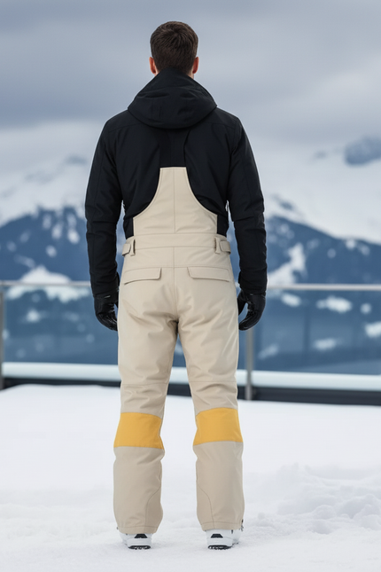 Pantalon De Ski Beige Jaune Imperméable Bretelles Homme - Polyester - vue 2