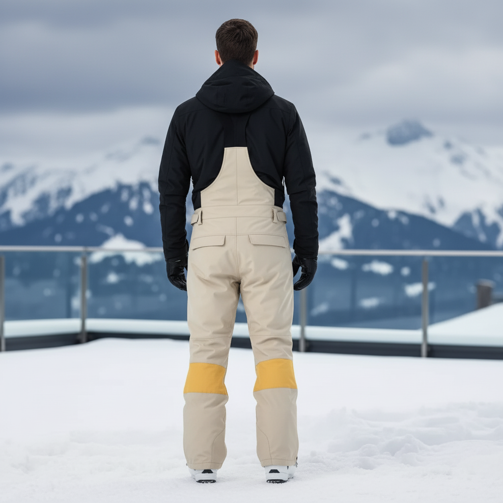 Pantalon De Ski Beige Jaune Imperméable Bretelles Homme - Polyester - vue 2