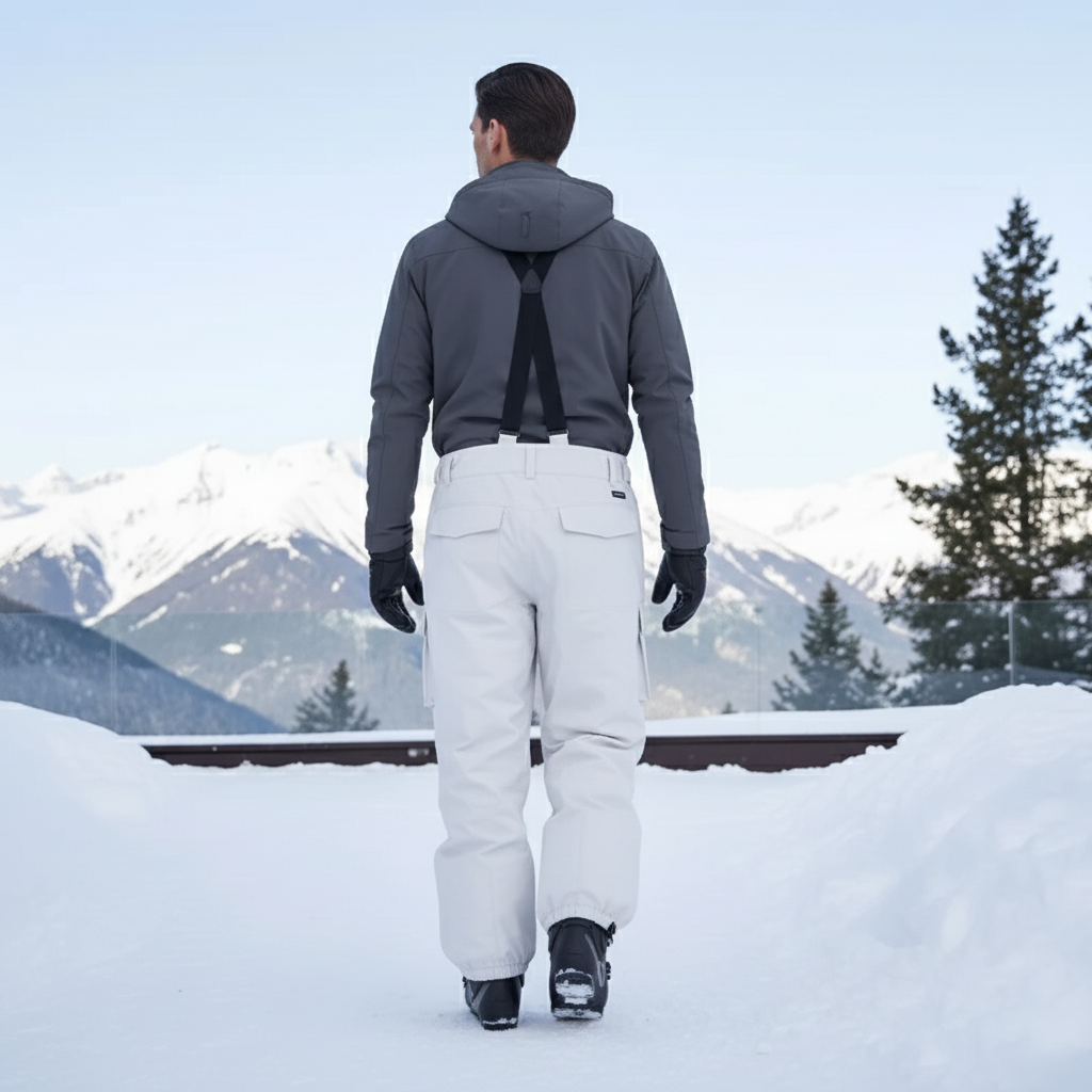 Pantalon De Ski Blanc Imperméable Homme Ample Bretelles - Polyester - vue 2