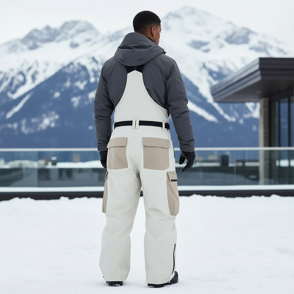 Pantalon De Ski Crème Cargo Imperméable Bretelles Homme - Beige Polyester - vue 2