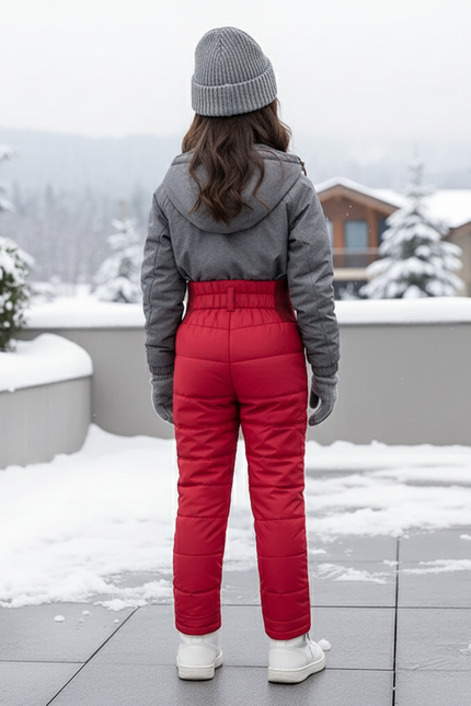 Pantalon De Ski Rouge Matelassé Taille Haute Enfant - Polyester - vue 2