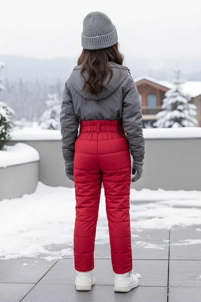 Pantalon De Ski Rouge Matelassé Taille Haute Enfant - Polyester - vue 2