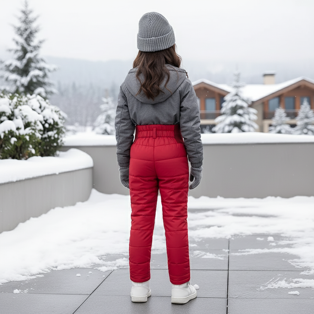 Pantalon De Ski Rouge Matelassé Taille Haute Enfant - Polyester - vue 2