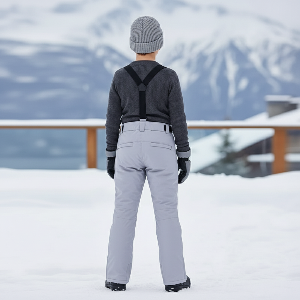 Pantalon De Ski Gris Clair Imperméable Bretelles Enfant - Polyester - vue 2