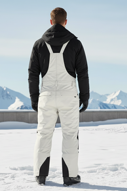 Pantalon De Ski Blanc Noir Imperméable Ample Bretelles Homme - Polyester - vue 2
