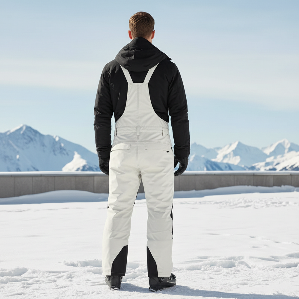 Pantalon De Ski Blanc Noir Imperméable Ample Bretelles Homme - Polyester - vue 2