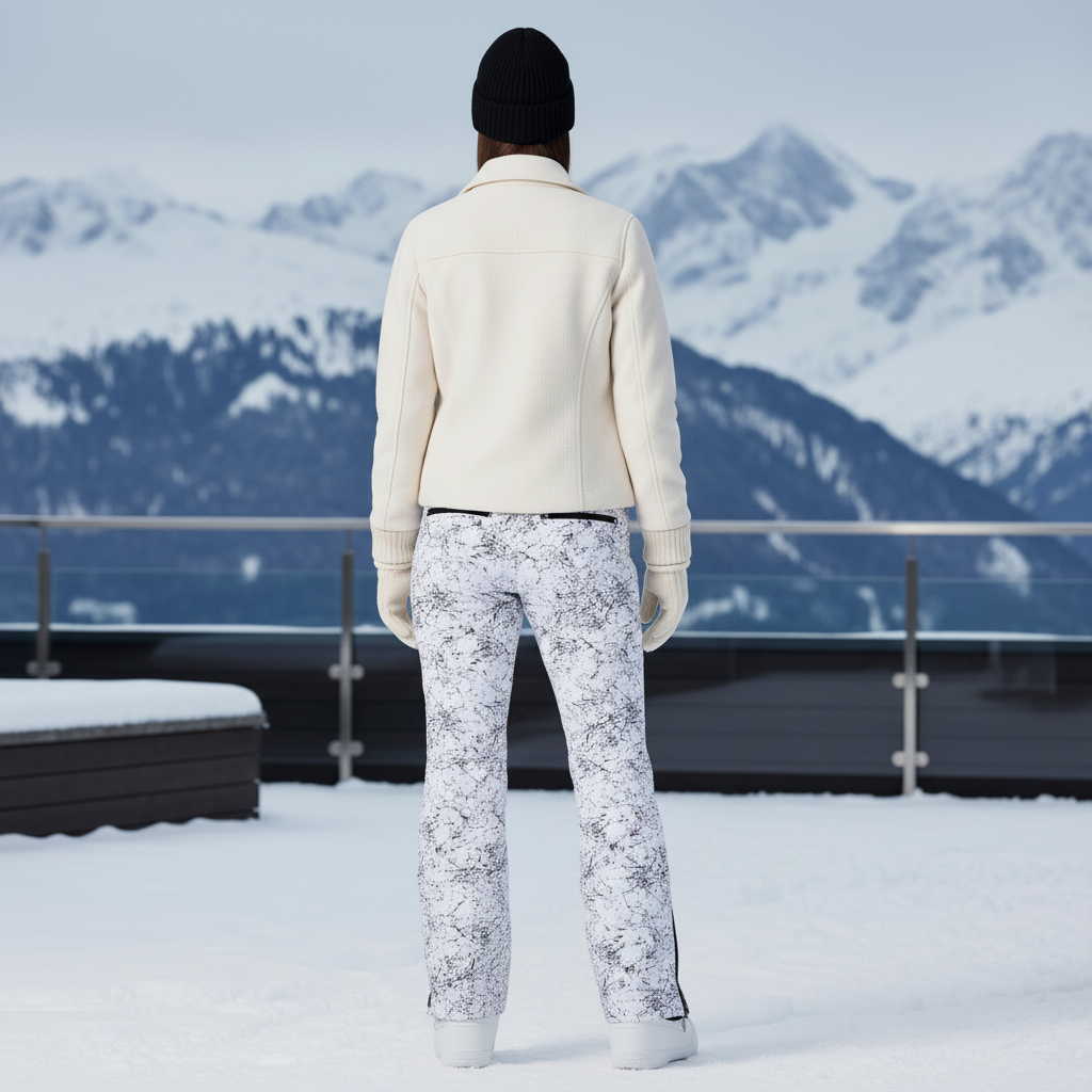 Pantalon De Ski Imprimé Éclaboussures Blanc Noir Bretelles Femme - Polyester - vue 2
