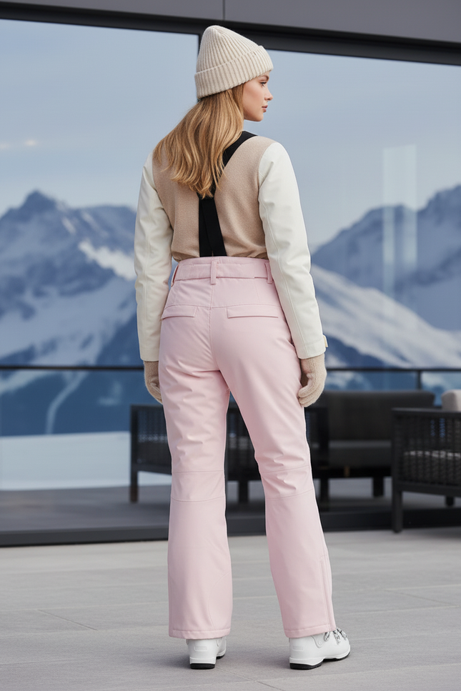 Pantalon De Ski Rose Pâle Coupe Droite Imperméable Bretelles - Polyester - vue 2