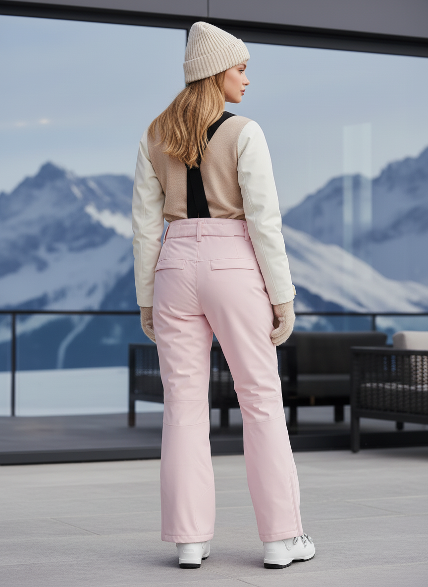 Pantalon De Ski Rose Pâle Coupe Droite Imperméable Bretelles - Polyester - vue 2