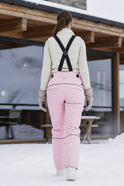 Pantalon De Ski Rose Femme Imperméable Bretelles Hiver - Polyester - vue 2