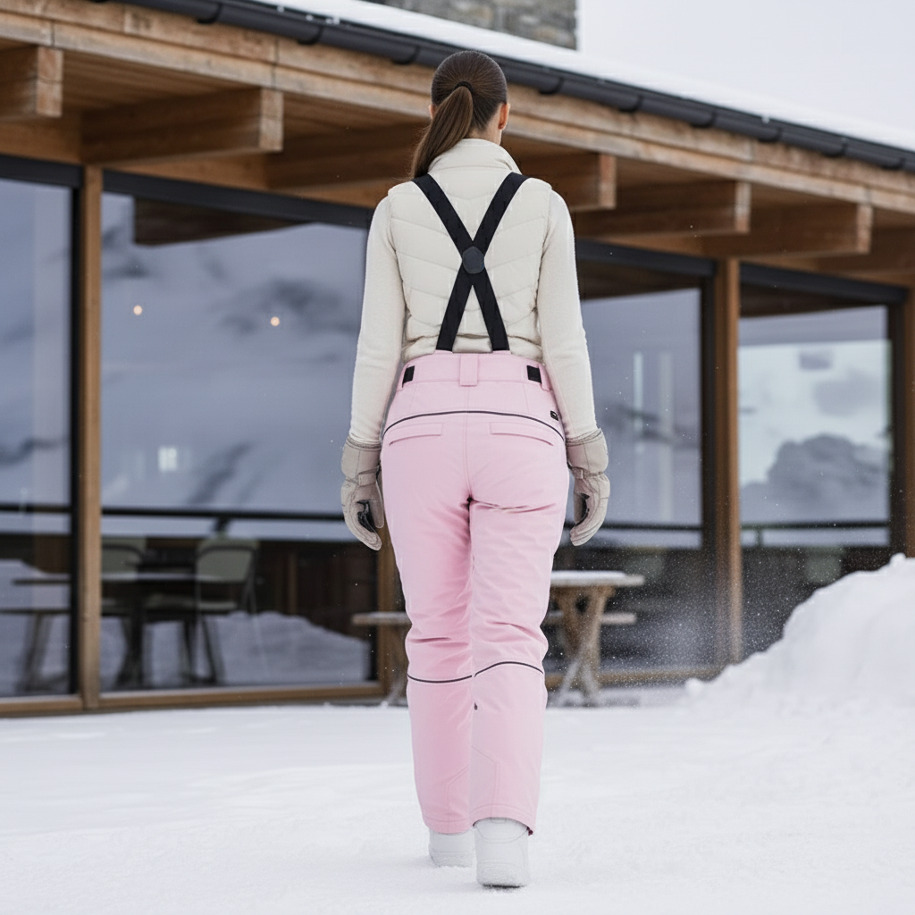 Pantalon De Ski Rose Femme Imperméable Bretelles Hiver - Polyester - vue 2