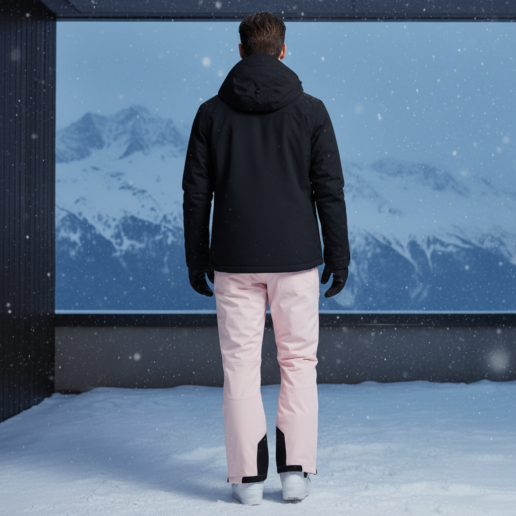 Pantalon De Ski Rose Pâle Homme Imperméable Coupe Droite Hiver - Polyester - vue 2