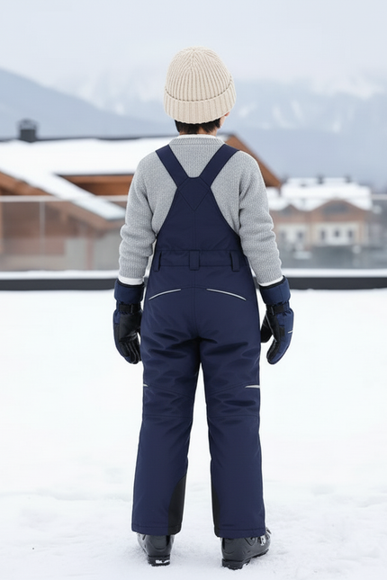 Pantalon De Ski Enfant Bleu Marine Bretelles Imperméable Hiver - Polyester - vue 2