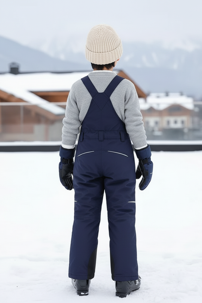 Pantalon De Ski Enfant Bleu Marine Bretelles Imperméable Hiver - Polyester - vue 2