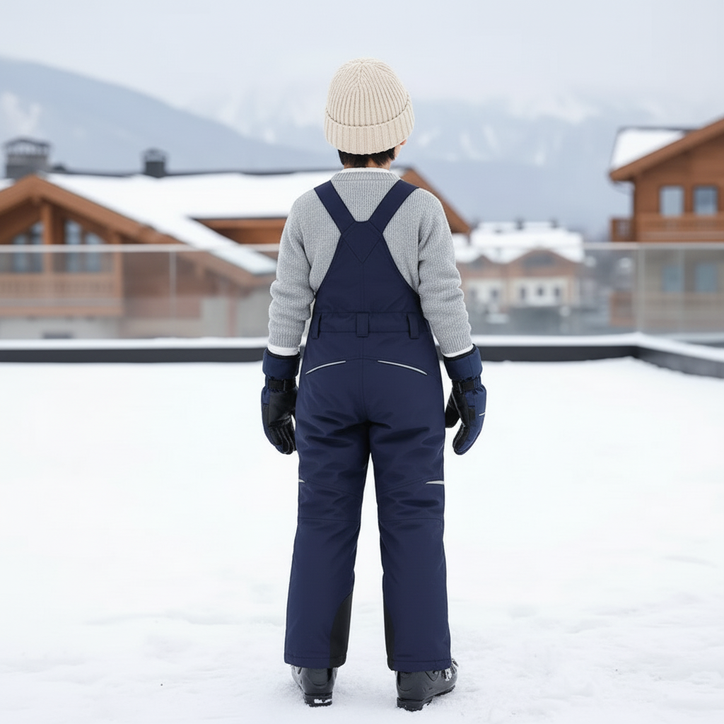 Pantalon De Ski Enfant Bleu Marine Bretelles Imperméable Hiver - Polyester - vue 2