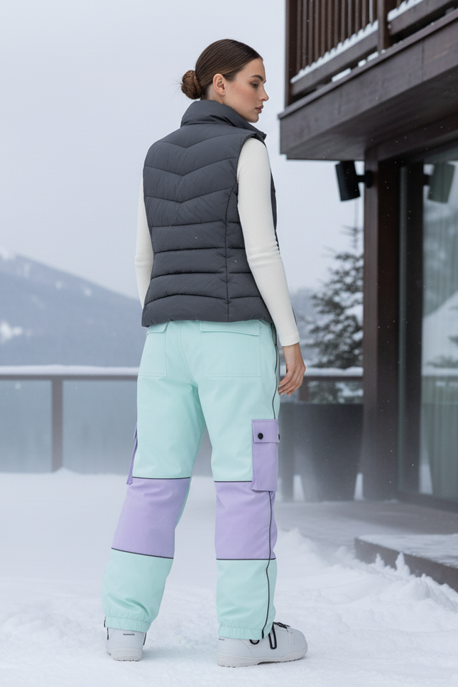 Pantalon De Ski Bicolore Cargo Ample Imperméable Femme - Vert Polyester - vue 2