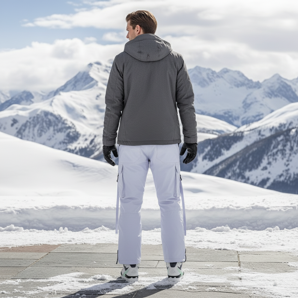 Pantalon De Ski Blanc Imperméable Cargo Ample Homme - Polyester - vue 2