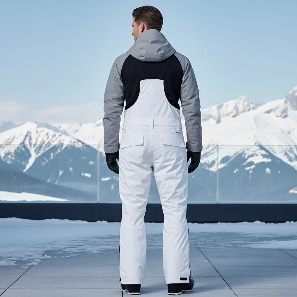 Pantalon De Ski Blanc Homme Imperméable Bretelles Ample - Polyester - vue 2