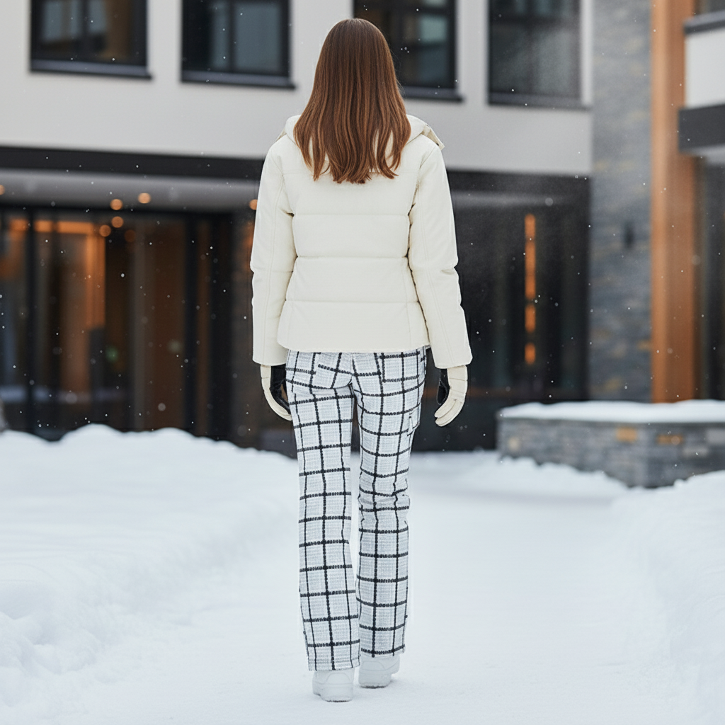 Pantalon De Ski Carreaux Blanc Noir Imperméable Chaud Femme - Imprimé Tweed - vue 2