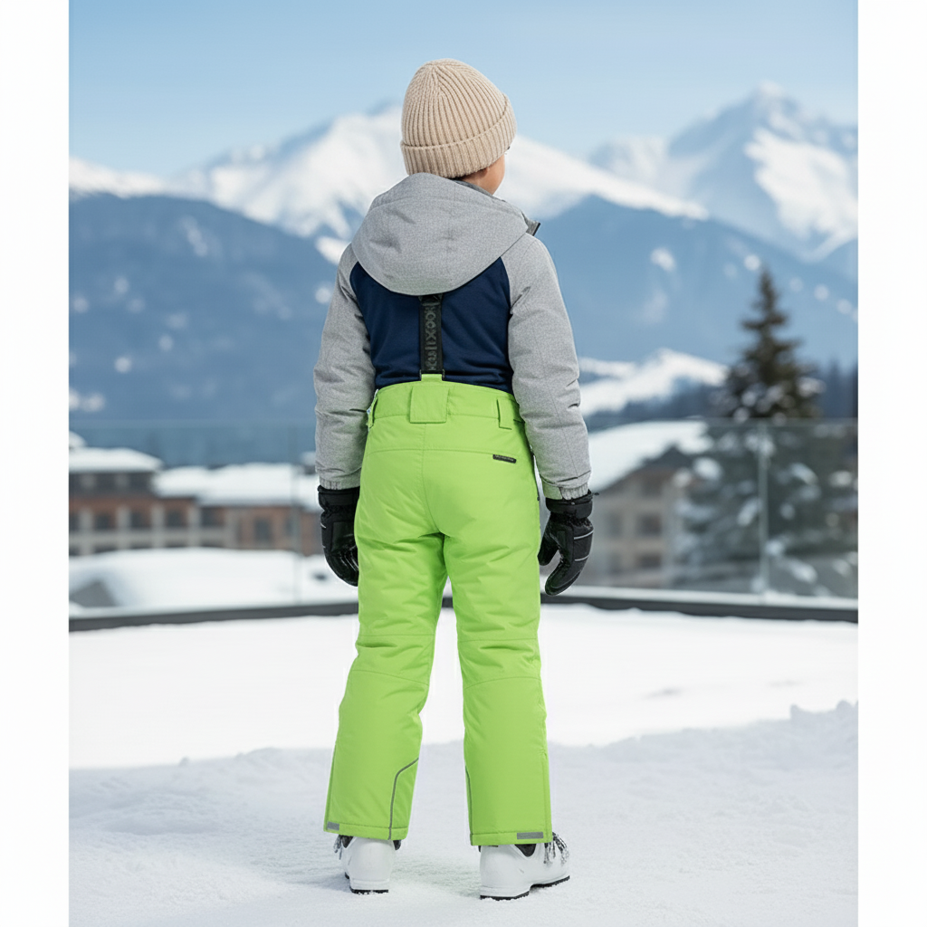 Pantalon De Ski Vert Fluorescent Imperméable Bretelles Enfant - Polyester - vue 2
