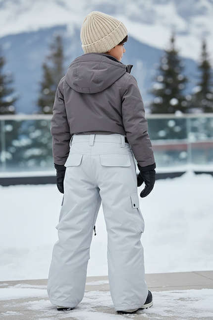 Pantalon De Ski Gris Clair Ample Imperméable Cargo Enfant - Polyester - vue 2